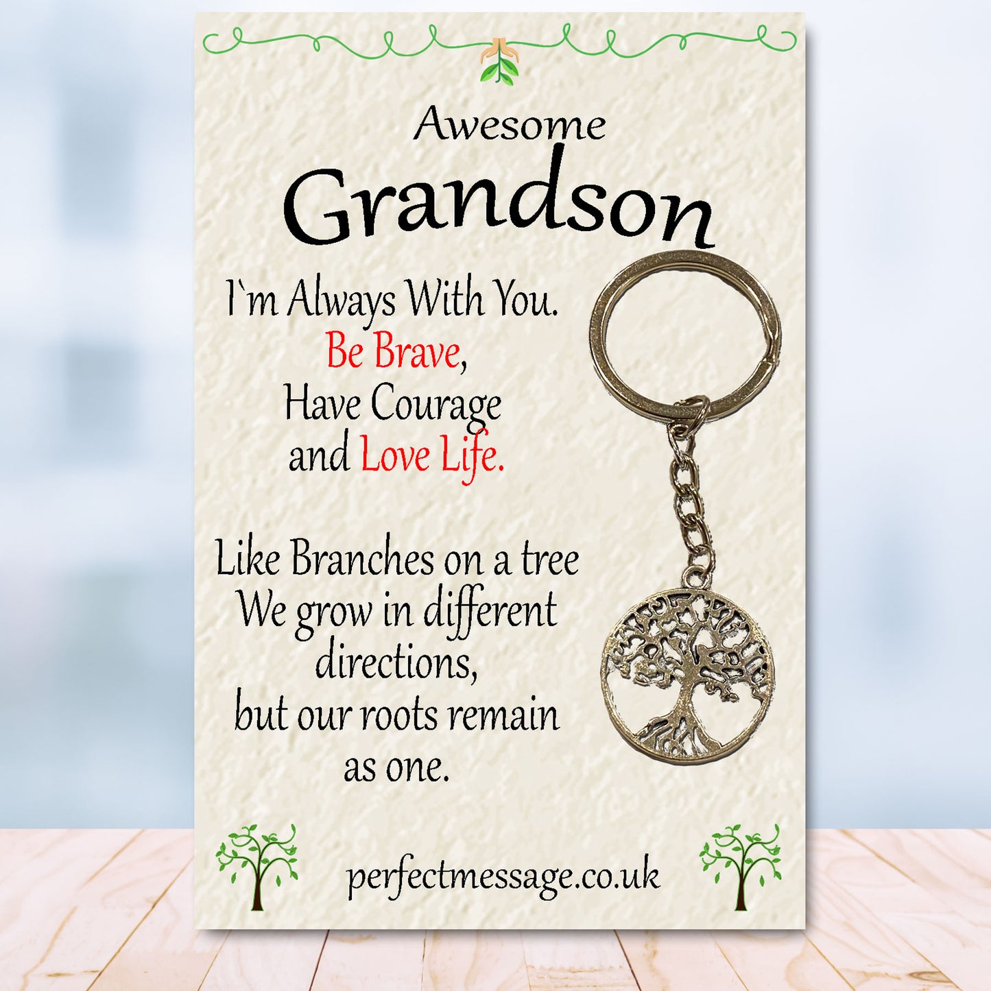 Grandson Tree Of Life Keyring Inspirational Gift